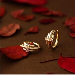 GOLD 14k Gold Plated Cubic Zirconia Hoop Earrings